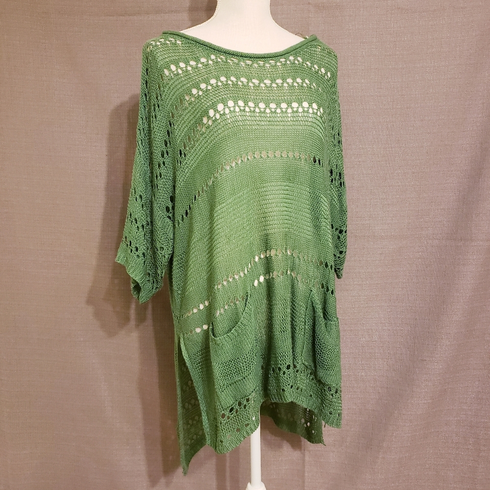 L LOVE Oversized Loose Knit Crochet Sweater Tunic